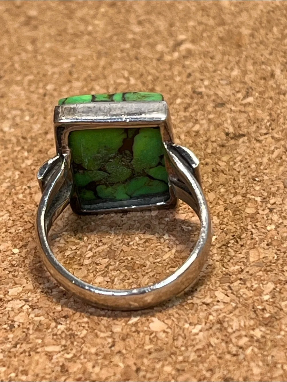 Vintage 925 Sterling Silver Lime Green Turquoise Rectangle Statement Ring 7